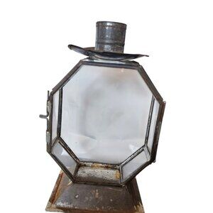 MCM VTG Glass Display Candlestick Holder Patina Geometric Octagon Open Up Mexico